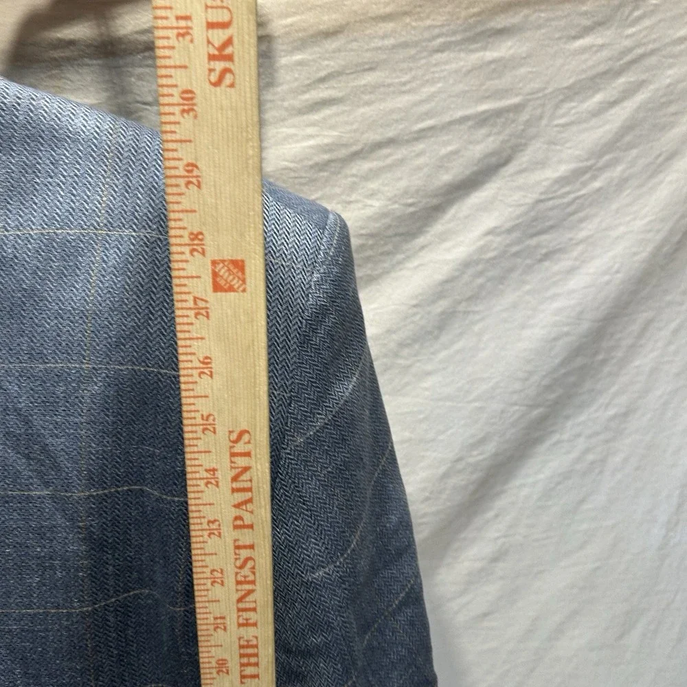 Jos A Bank Mens 46R Silk Wool Blend Blazer Blue Windowpane Plaid Sport Coat